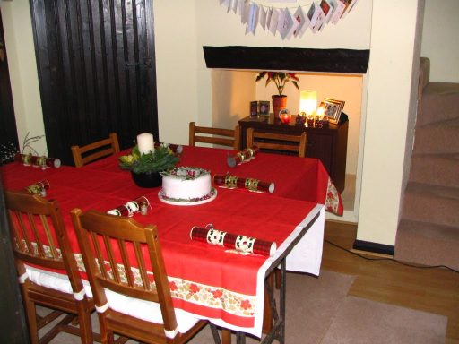 A decorated table set for Christmas